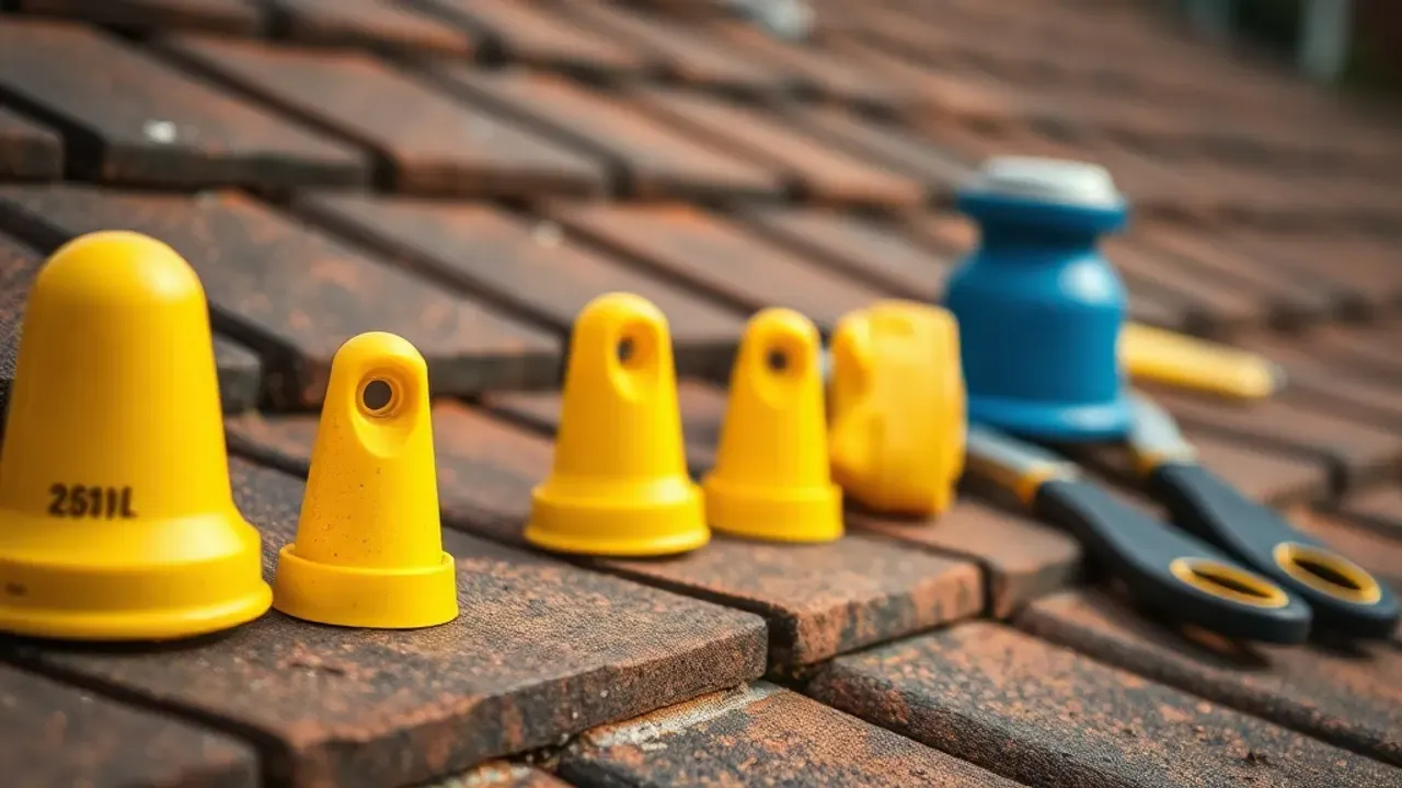 Tools and site markers used in Magor levels housing roofing
