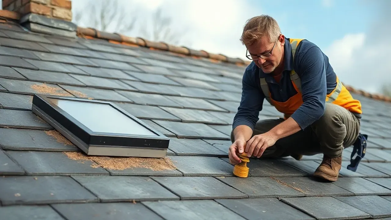 Two professionals working on Pontypool slate roof restoration near Newport