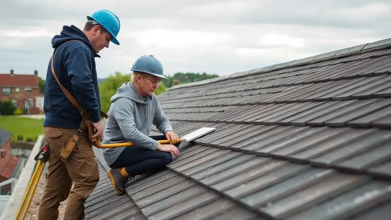 Two professionals working on roofing near Newport